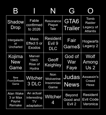 SGF Week Bingo Card