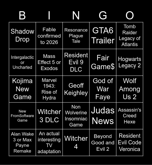 SGF Week Bingo Card