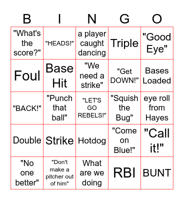 Baseball BINGO Card