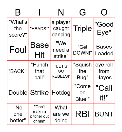 Baseball BINGO Card