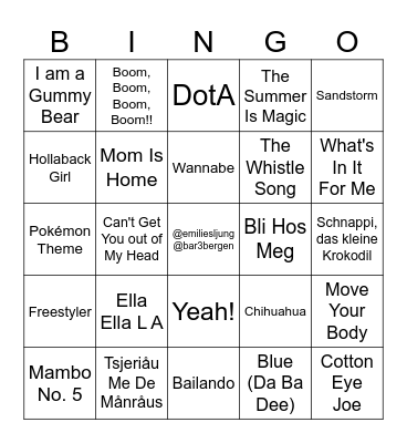 HITS FOR KIDS @bar3bergen @emiliesljung Bingo Card