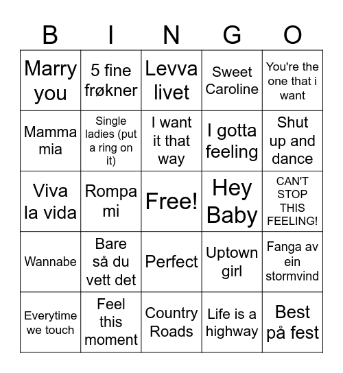Bryllup bangers Bingo Card