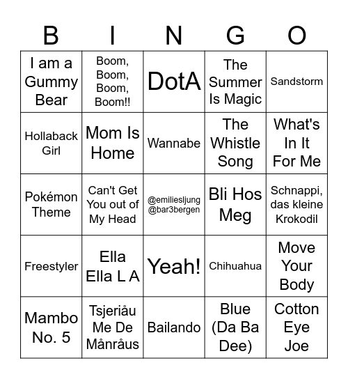 HITS FOR KIDS @bar3bergen @emiliesljung Bingo Card