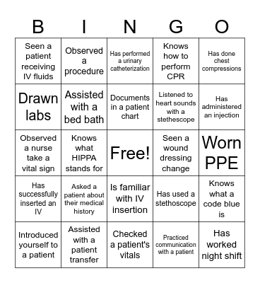 Welcome to Clinicals Bingo Card