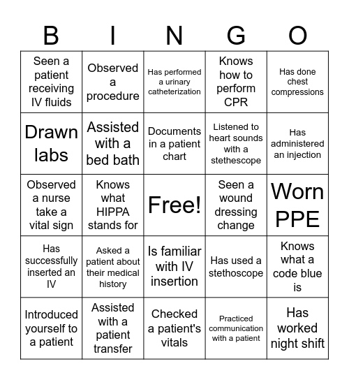 Welcome to Clinicals Bingo Card