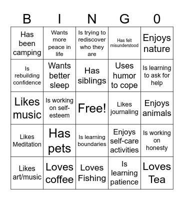 Recovery Bingo Card