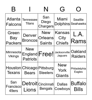 Super Bowl Bingo Card