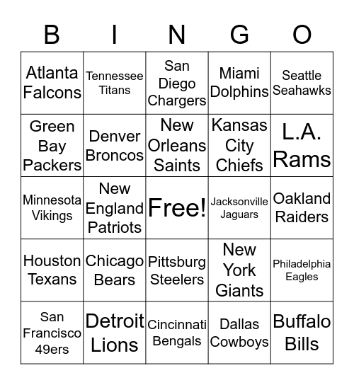 Super Bowl Bingo Card