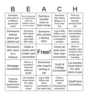 Summer Plans Bingo Card