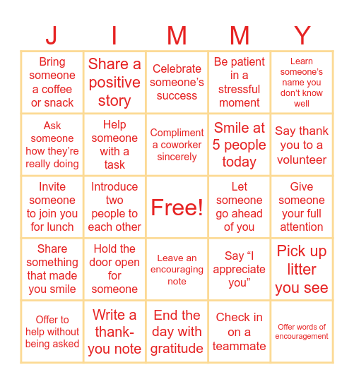 Jimmy's BDay BINGO Card