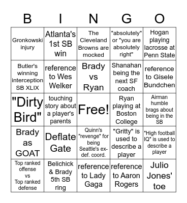 Super Bowl LI Announcer Bingo  Bingo Card