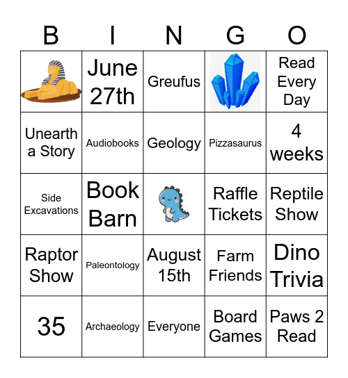 GPL Summer Reading Program Bingo Card