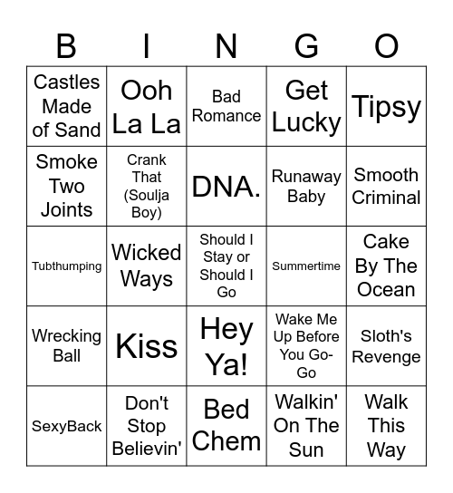 Music Bingo Hits Bingo Card