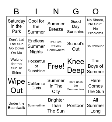 Fun In The Sun Bingo Card