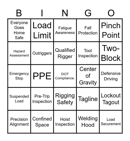 Patriot Nation's Safety Bingo Card
