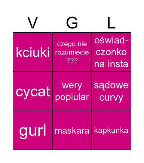 Mini Vogule Bingo Card