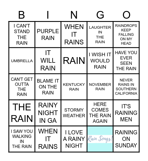 SONGS ABOUT RAIN Bingo Card