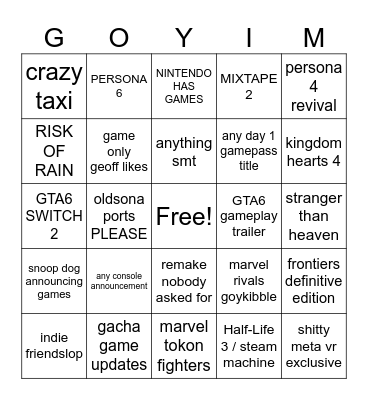 Summer Goys Fest 2026 Bingo Card