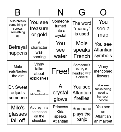 Atlantis: The Lost Empire Bingo Card