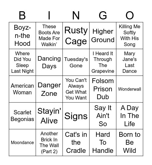 Covers Bingo Card