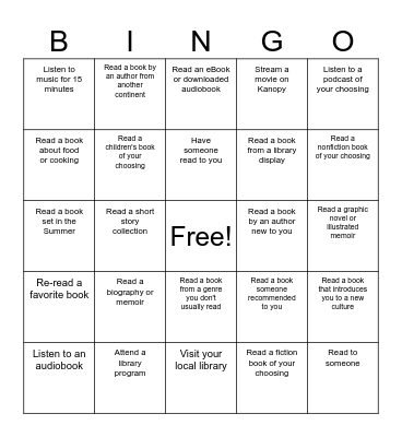 PCLS Summer Bingo Card