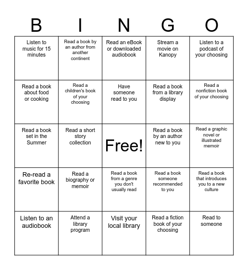 PCLS Summer Bingo Card