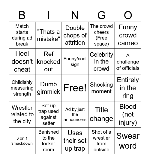 WWE Bingo Card