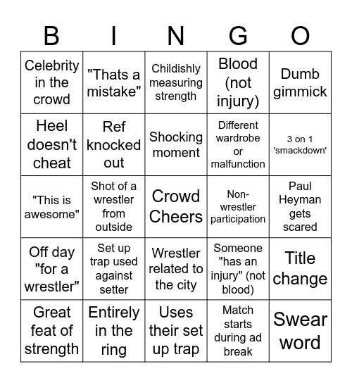 WWE Ain't Boring Bingo Card