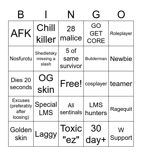 Forsaken Bingo Card