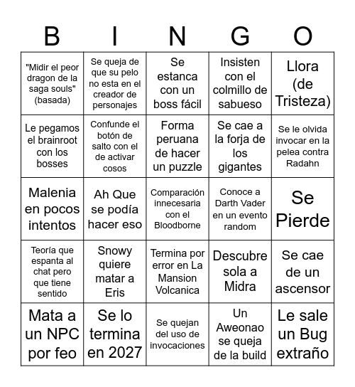 Eris en elden ring Bingo Card