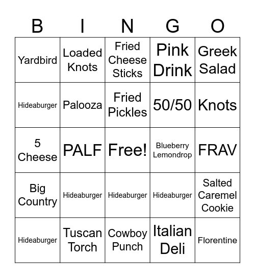 Hideaburger Returns Bingo Card