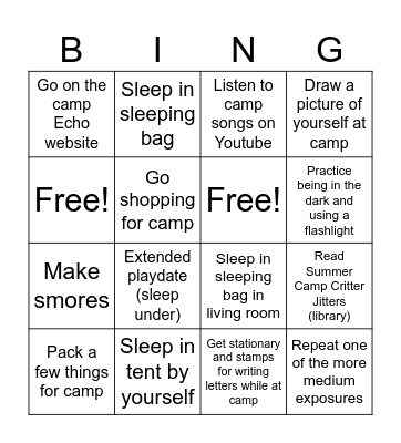 Sadie's Exposure Bingo Camp Edition Bingo Card