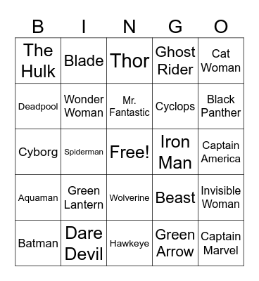 Superheroes and Alter Egos Bingo Card