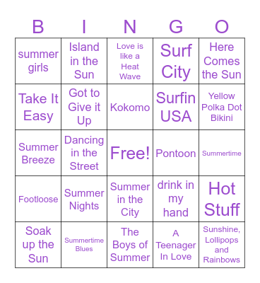 Summer Vibes Bingo Card