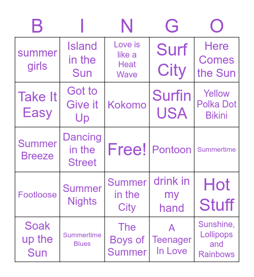 Summer Vibes Bingo Card