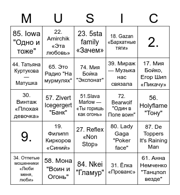 Музыкальное ТимЛото Bingo Card