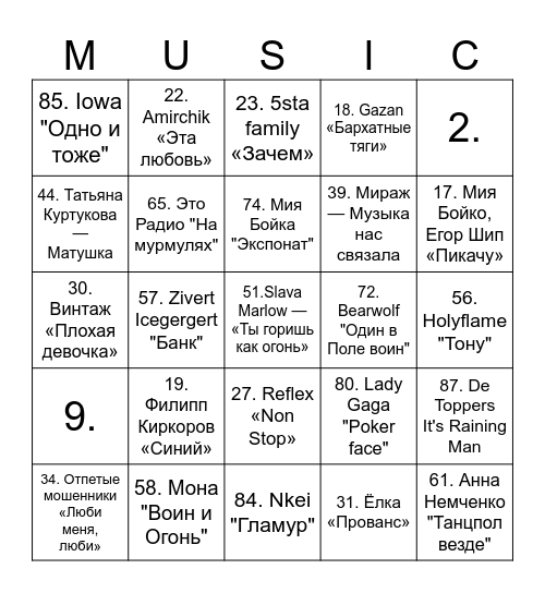 Музыкальное ТимЛото Bingo Card