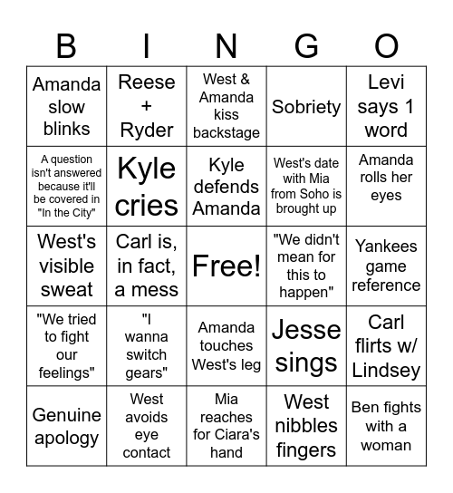 Bummer House Bingo Card