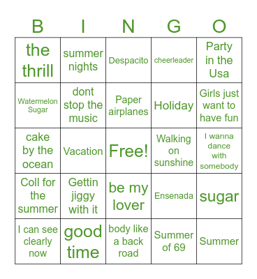 summer vibes 3 Bingo Card