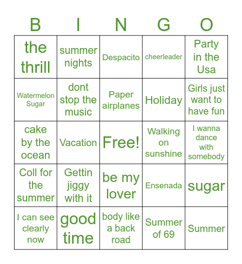 summer vibes 3 Bingo Card