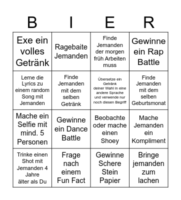 Bierkisten Rennen Afterparty Bingo Card