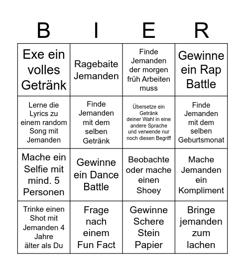 Bierkisten Rennen Afterparty Bingo Card