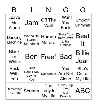 Best of Michael Jackson Bingo Card