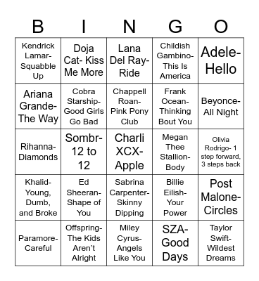 Radio Bingo Margot and Mina's Favorite Albums Bingo Card