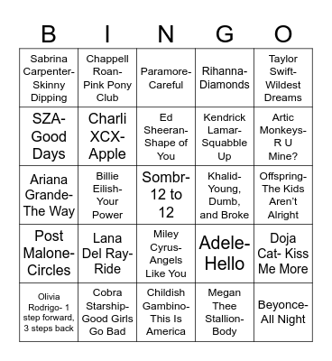 Radio Bingo Mina & Margot's Favorite Albums Bingo Card