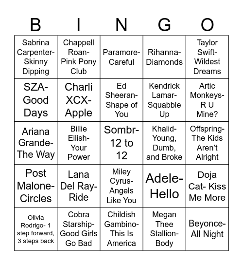 Radio Bingo Mina & Margot's Favorite Albums Bingo Card