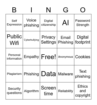 Internet Safety Bingo Card