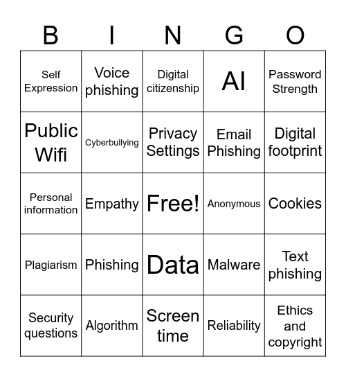 Internet Safety Bingo Card