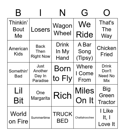 Country Bingo Card