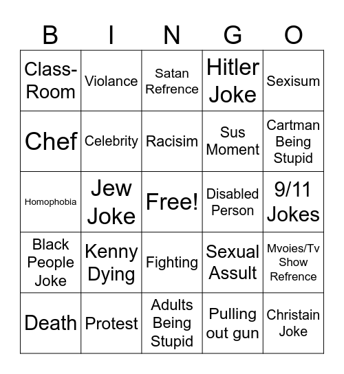 South Park Bingo Card